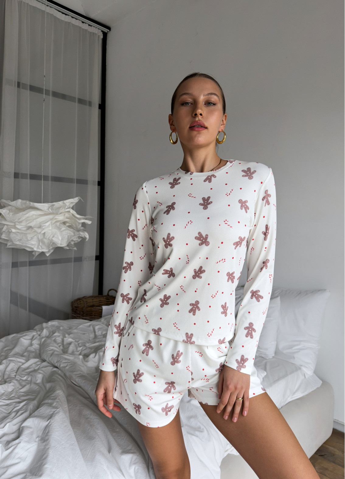 Джинджер,  піжама з шортами, біла00-00005228-k4