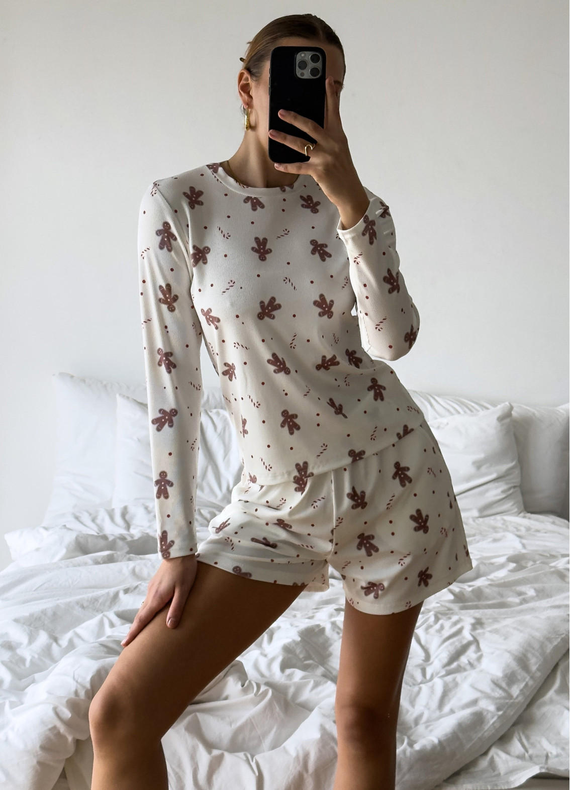 Джинджер,  піжама з шортами, біла00-00005228-k3