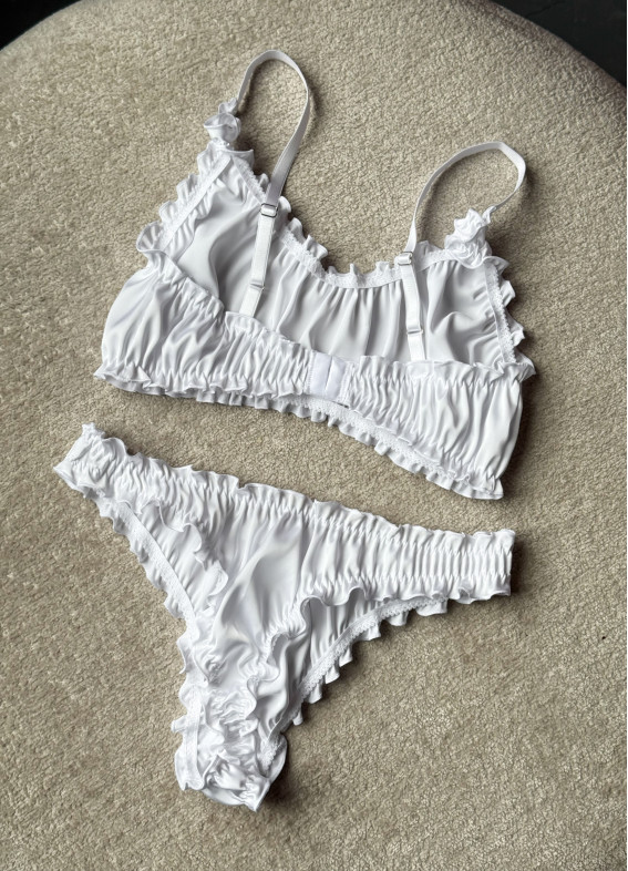 Комплект атласний зі стрінгами, білий 5266-5265rs00-00005266