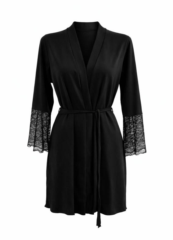 Халат з мереживом на рукавах, чорний 528300-00005283