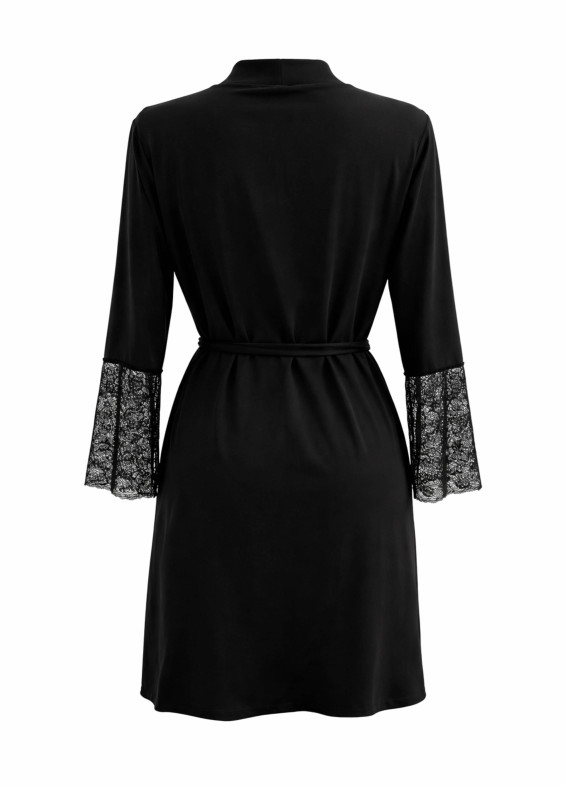 Халат з мереживом на рукавах, чорний 528300-00005283