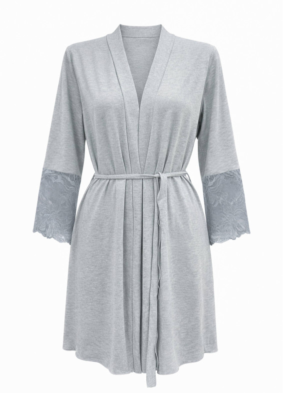 Халат з мереживом на рукавах, сірий 528300-00005283