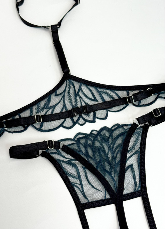 Комплект мереживний бюстгальтер та стрінги, темно-зелений 5284-5286rs00-00005284