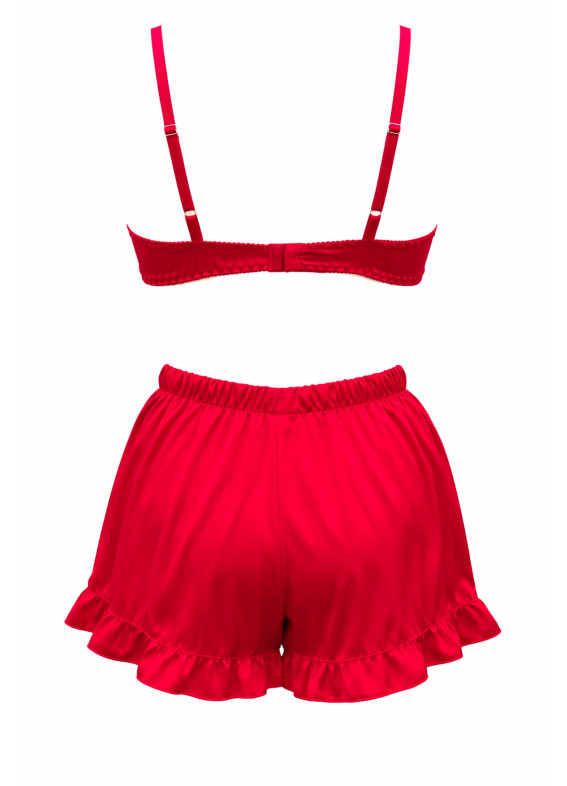 Піжама бюстгальтер та шорти атласні з рюшками, червона 5281-5282rs00-00005281