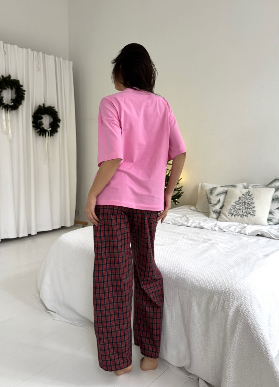 Медіна, футболка з бантиком, піжама, бордова00-00005178-k