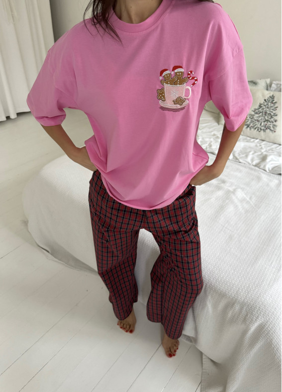 Медіна, футболка з чашкою, піжама, бордова00-00005179-k