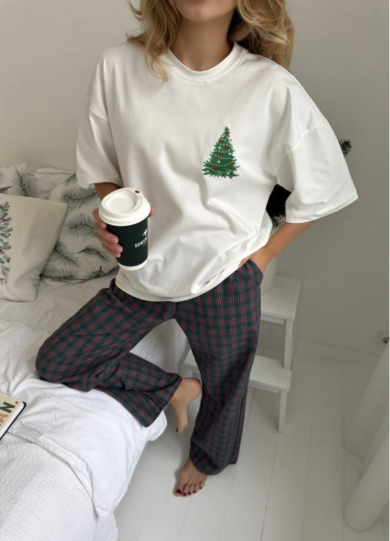 Медіна, футболка з ялинкою, піжама, зелена00-00005180-k